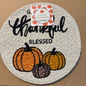 Thankful Trivet Set - Cream, Orange, Brown